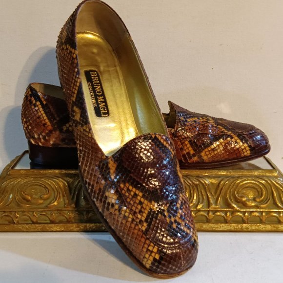 Bruno Magli Shoes - Bruno Magli Couture Brown Snakeskin Loafers Made in Italy Size 9